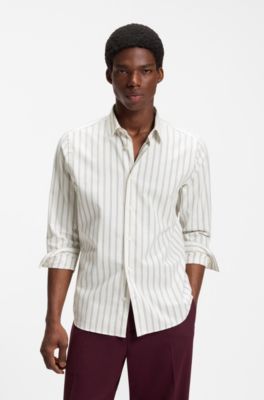 Relaxed-fit shirt in brushed cotton flannel, White Stripes