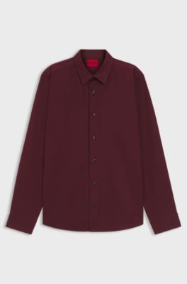 Relaxed-fit shirt in brushed cotton flannel, Dark Red