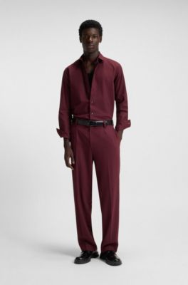 Relaxed-fit shirt in brushed cotton flannel, Dark Red