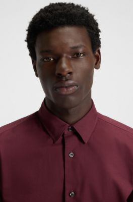 Relaxed-fit shirt in brushed cotton flannel, Dark Red