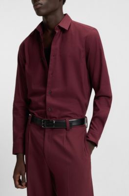 Relaxed-fit shirt in brushed cotton flannel, Dark Red