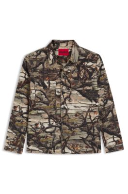 Oversized-fit shirt in camouflage-print cotton canvas, Patterned
