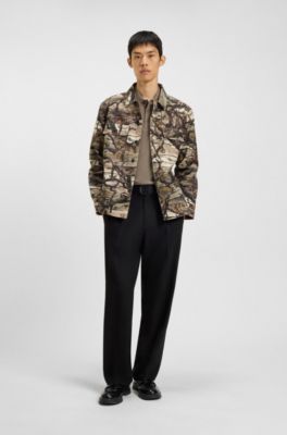 Oversized-fit shirt in camouflage-print cotton canvas, Patterned