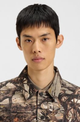 Oversized-fit shirt in camouflage-print cotton canvas, Patterned