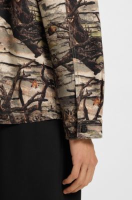 Oversized-fit shirt in camouflage-print cotton canvas, Patterned