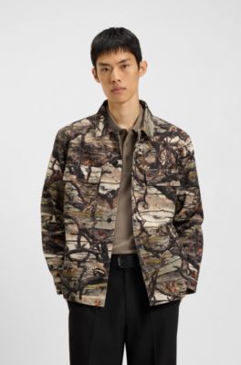 Oversized-fit shirt in camouflage-print cotton canvas, Patterned