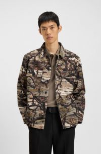 Oversized-fit shirt in camouflage-print cotton canvas, Patterned