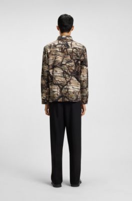 Oversized-fit shirt in camouflage-print cotton canvas, Patterned