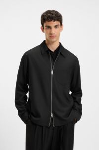 Regular-fit shirt with two-way zip, Black