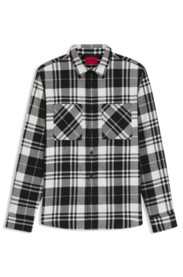 Relaxed-fit shirt in checked cotton flannel, Black Patterned