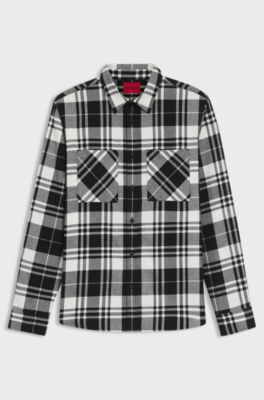 Relaxed-fit shirt in checked cotton flannel, Black Patterned