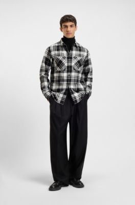 Relaxed-fit shirt in checked cotton flannel, Black Patterned