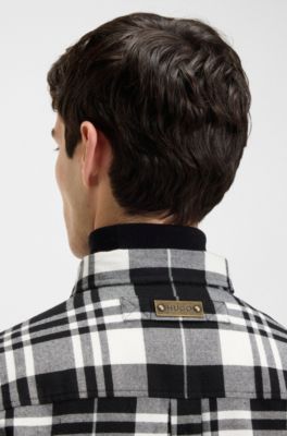 Relaxed-fit shirt in checked cotton flannel, Black Patterned