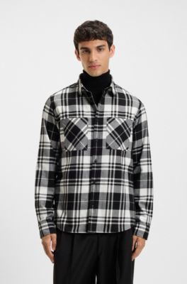 Relaxed-fit shirt in checked cotton flannel, Black Patterned