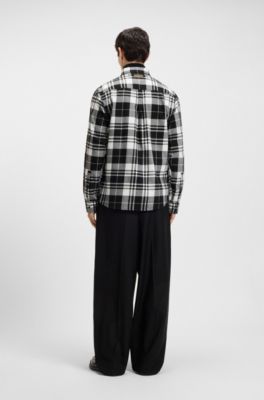 Relaxed-fit shirt in checked cotton flannel, Black Patterned