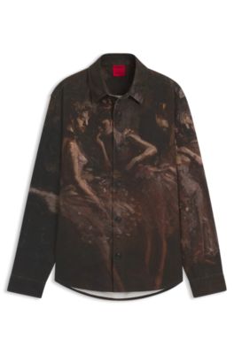 Oversized-fit shirt in cotton with ballerina print, Patterned