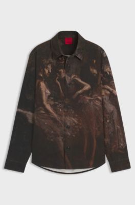 Oversized-fit shirt in cotton with ballerina print, Patterned