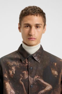 Oversized-fit shirt in cotton with ballerina print, Patterned