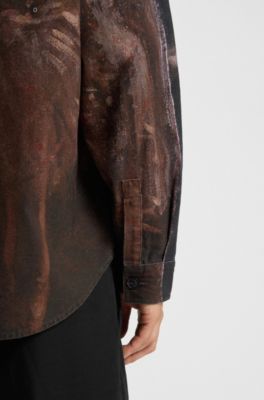 Oversized-fit shirt in cotton with ballerina print, Patterned