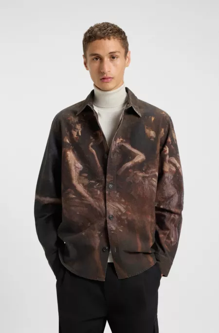 Oversized-fit shirt in cotton with ballerina print