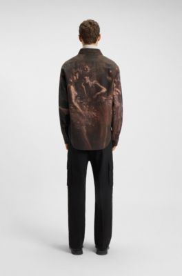 Oversized-fit shirt in cotton with ballerina print, Patterned