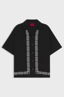 Oversized-fit shirt with embroidered pattern, Black