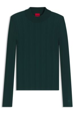 Geribde trui met hoge hals, Donkergroen