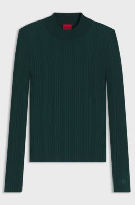 Ribbed sweater with mock neck, Dark Green