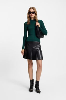 Pullover mit Stehkragen und Rippstruktur, Dunkelgr&uuml;n