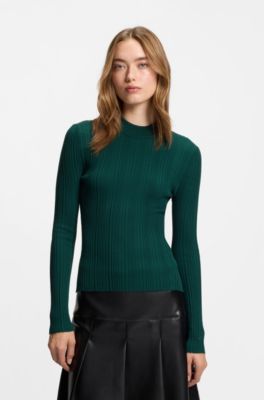 Ribbed sweater with mock neck, Dark Green