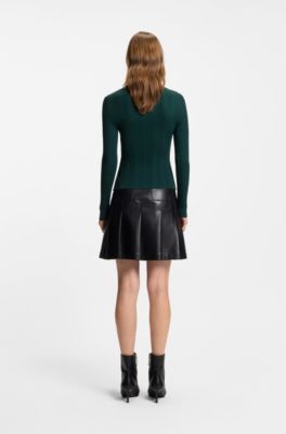 Ribbed sweater with mock neck, Dark Green