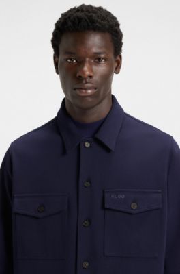 Oversized-fit shirt in cotton-blend twill, Dark Blue