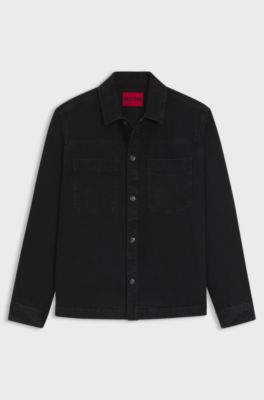 Oversized-fit shirt in cotton denim, Dark Grey