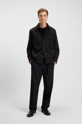 Oversized-fit shirt in cotton denim, Dark Grey
