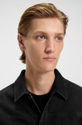 Oversized-fit shirt in cotton denim, Dark Grey