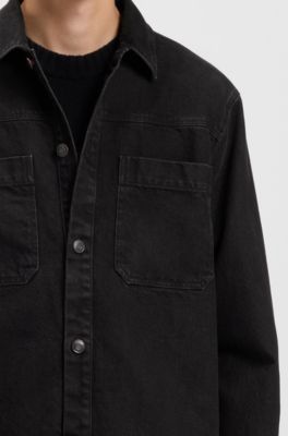 Oversized-fit shirt in cotton denim, Dark Grey