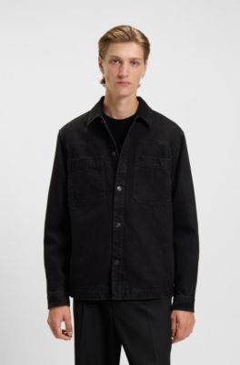 Oversized-fit shirt in cotton denim, Dark Grey