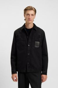 Oversized-fit shirt in cotton denim, Dark Grey