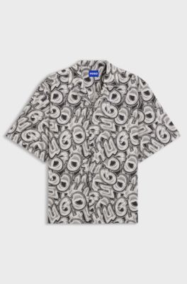 Relaxed-fit shirt in printed cotton poplin, Patterned