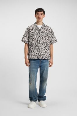 Relaxed-fit shirt in printed cotton poplin, Patterned