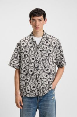 Relaxed-fit shirt in printed cotton poplin, Patterned