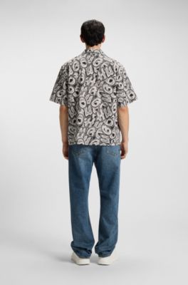 Relaxed-fit shirt in printed cotton poplin, Patterned