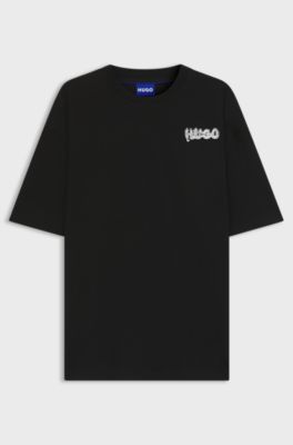 All-gender cotton-jersey T-shirt with logo prints, Black
