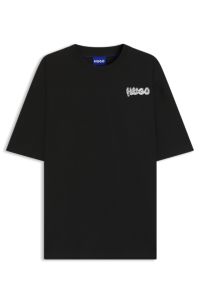 All-gender cotton-jersey T-shirt with logo prints, Black