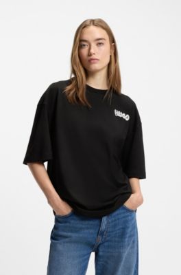 All-gender cotton-jersey T-shirt with logo prints, Black