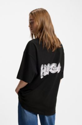 All-gender cotton-jersey T-shirt with logo prints, Black