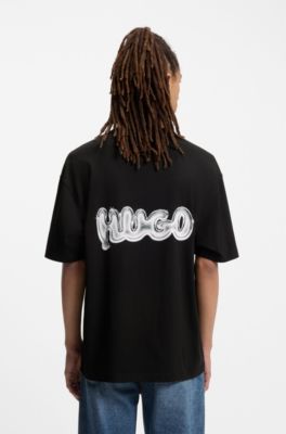 All-gender cotton-jersey T-shirt with logo prints, Black