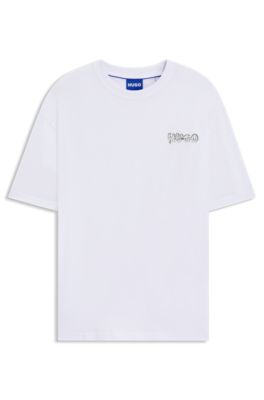 All-gender cotton-jersey T-shirt with logo prints, White