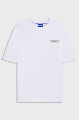 All-gender cotton-jersey T-shirt with logo prints, White