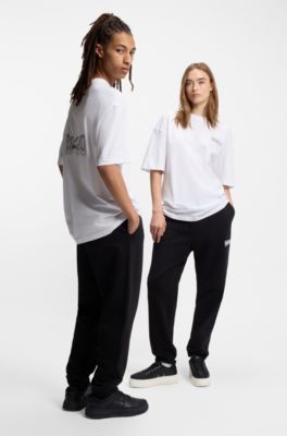 All-gender cotton-jersey T-shirt with logo prints, White